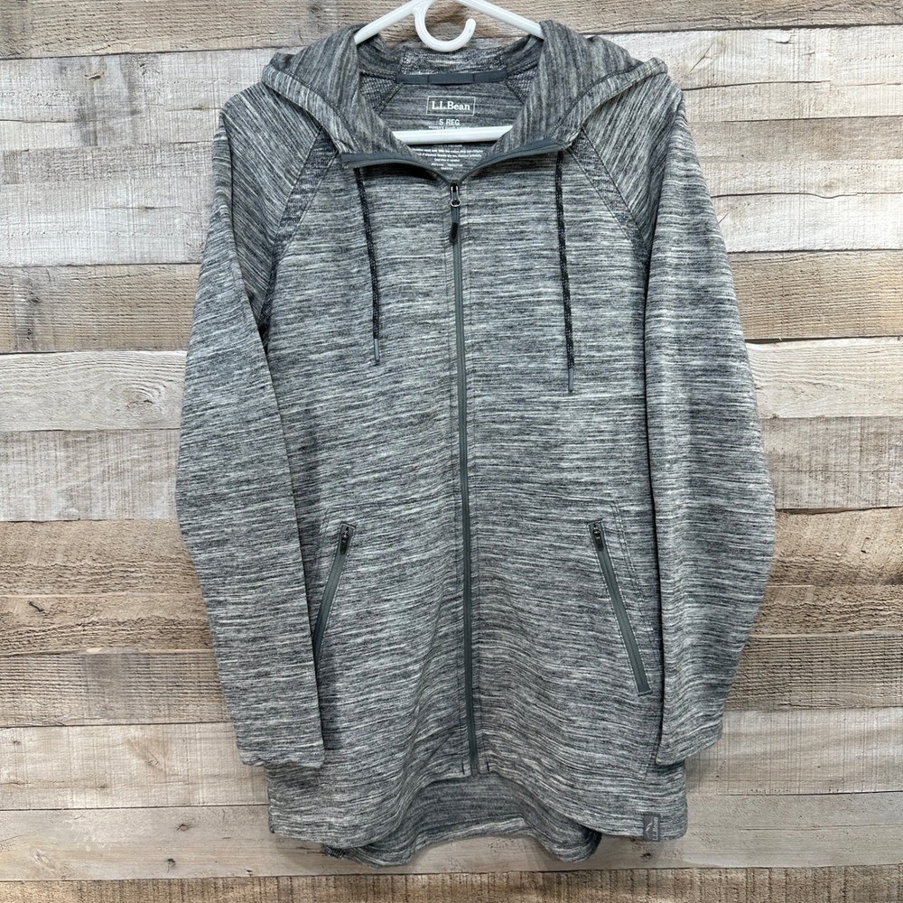 LL Bean Womens Cozy Full Zip Hooded Sweat Jacket Grey Marl 508956 Small S REG